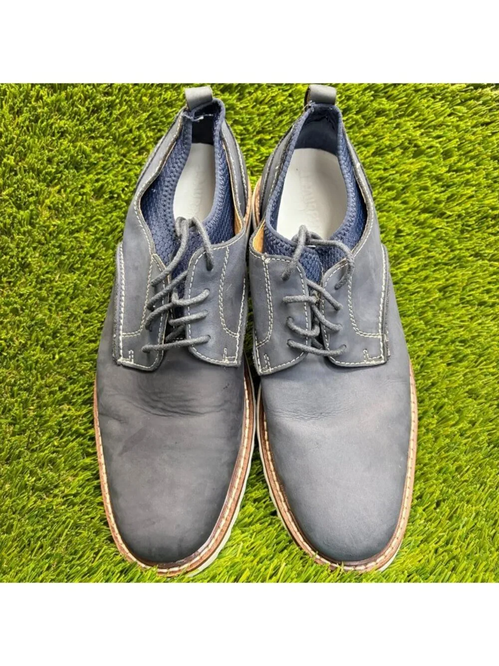 Johnston & Murphy Duncan Mens Size 8 Blue Leather Plain Toe Dress Oxford Shoes